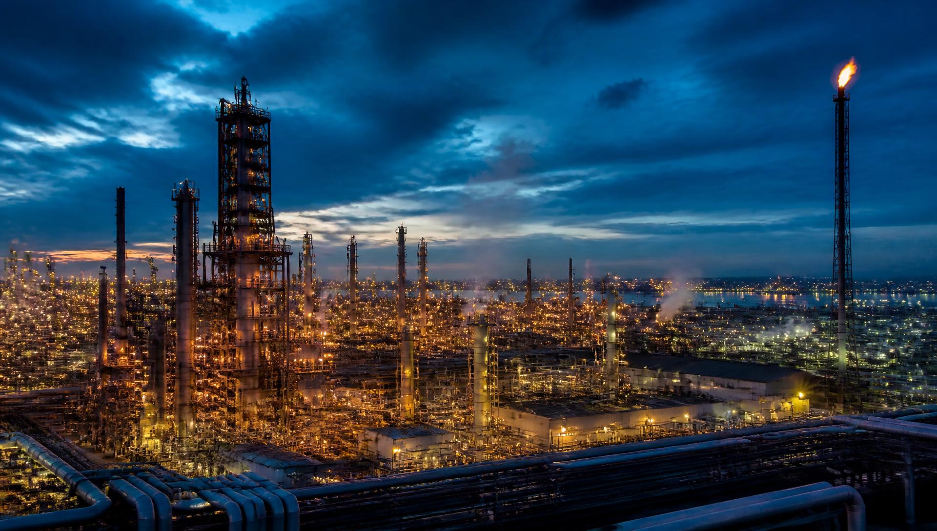 Petroleum storage and trading infrastructure at blue hour